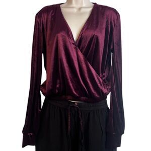 Dynamite Maroon Velour Deep Vneck Gathered Waist Dressy Blouse Size Medium